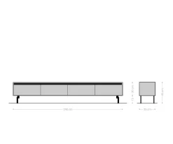 LowboardStonegrace 240 cm Akazie Natur 4 Türen Fuß Oval Edelstahl Sofort versandfertig
