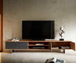 LowboardTeele 240 cm Akazie Natur Schiefer 4 Türen Fuß schwebend Edelstahl Sofort versandfertig