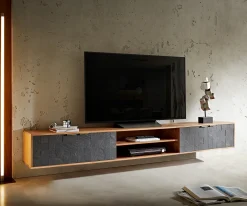 LowboardTeele 240 cm Akazie Natur Schiefer 4 Türen schwebend Sofort versandfertig