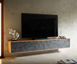 LowboardTeele 200 cm Akazie Natur Schiefer 4 Türen schwebend Sofort versandfertig