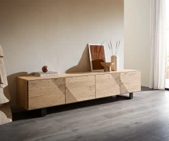LowboardTereos 220 cm Eiche Natur 3D Effekt 4 Türen Kufe Metall Schwarz Sofort versandfertig