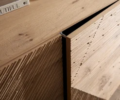 LowboardTereos 220 cm Eiche Natur 3D Effekt 4 Türen Kufe Metall Schwarz Sofort versandfertig