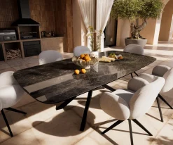 OutdoortischEdge Boot 240x120 cm Keramik Emperador Extra Lucidato Dunkelbraun Kreuzgestell Rechteck Schwarz Sofort versandfertig
