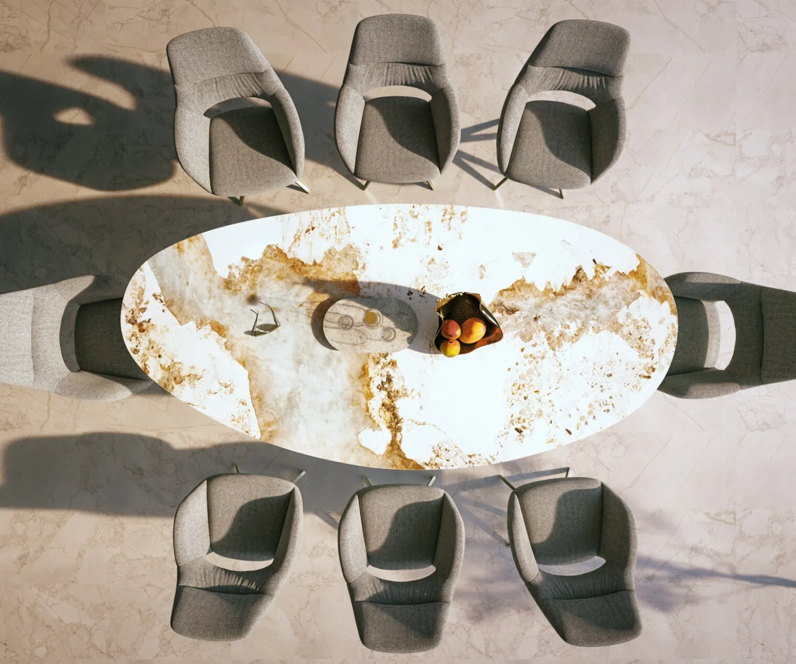 OutdoortischEdge Oval 280x130 cm Keramik Minas Melange Weiß-Beige Kreuzgestell Rechteck Edelstahl Versandfertig ca. 17.08.26