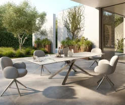 OutdoortischEdge 300x100 cm Keramik Calacatta Luxe Weiß-Gold-Grau Kreuzgestell Rechteck Edelstahl Versandfertig ca. 17.08.26