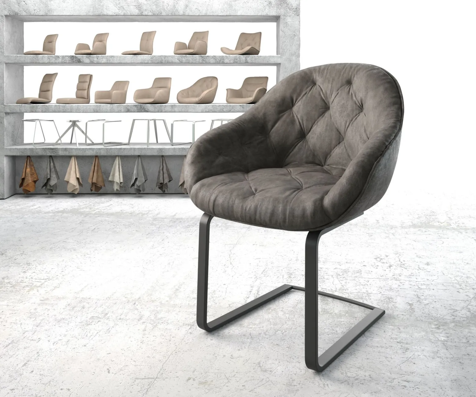 SchwingstuhlGaio-Flex Anthrazit Vintage Freischwinger flach Schwarz Sofort versandfertig