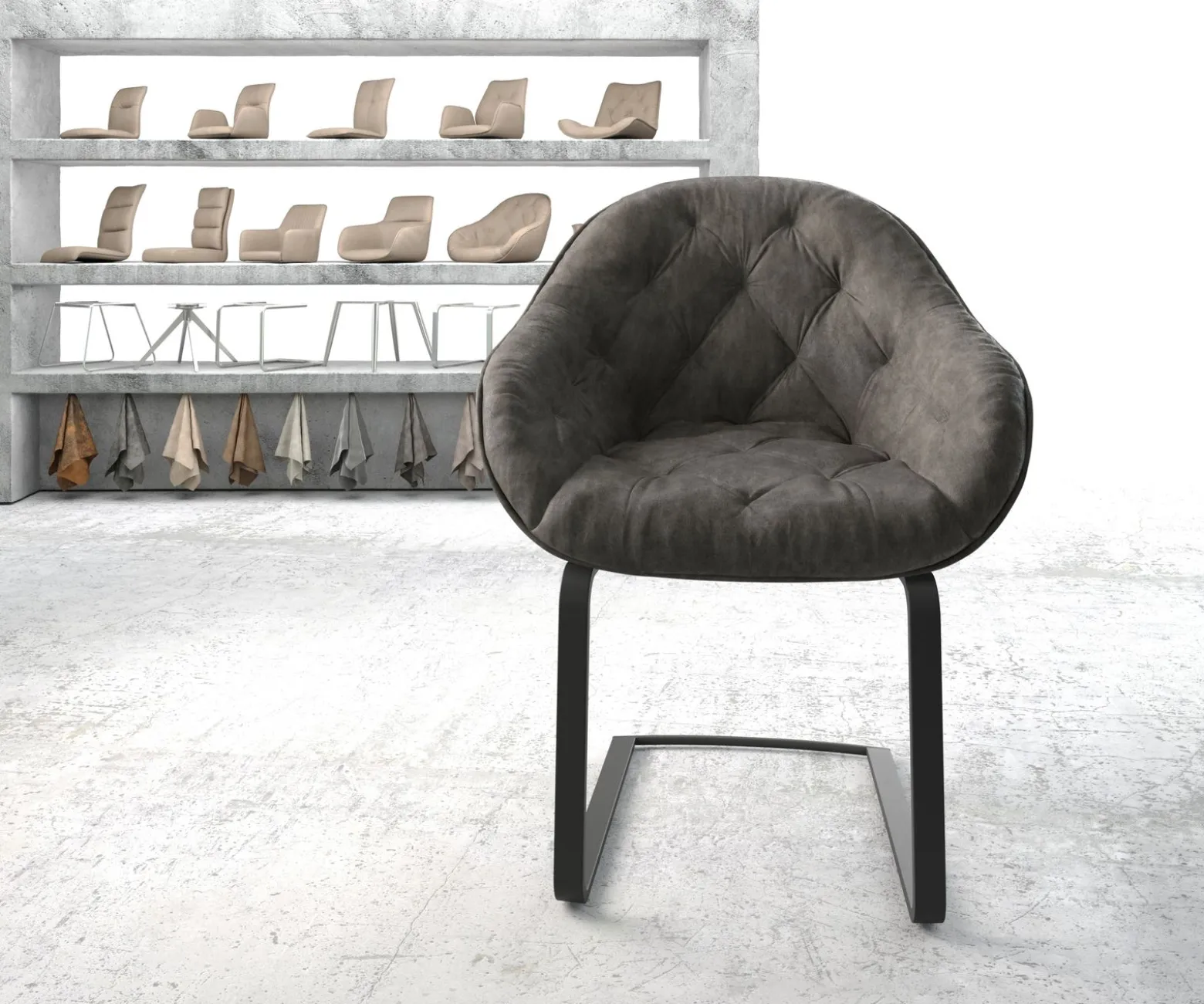 SchwingstuhlGaio-Flex Anthrazit Vintage Freischwinger flach Schwarz Sofort versandfertig