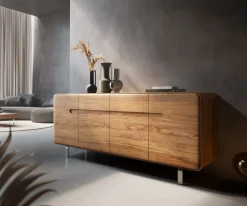 SideboardAnaya 175 cm Akazie Natur 4 Türen L-Fuß Edelstahl Sofort versandfertig