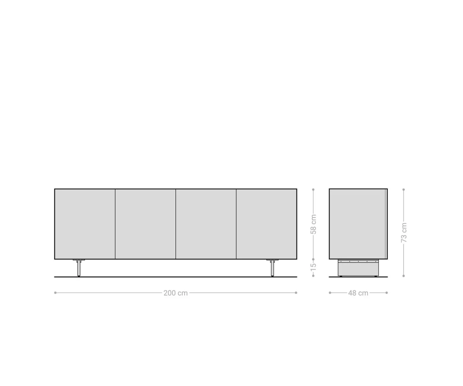 SideboardAshara 200 cm Eiche Natur 3D Effekt 4 Türen Fuß Schwebeoptik Acrylglas Sofort versandfertig