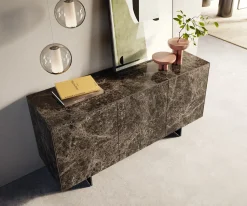 SideboardCuor 150 cm Keramik Emperador Extra Lucidato Dunkelbraun 3 Türen Fuß Schwebeoptik Metall Schwarz Sofort versandfertig