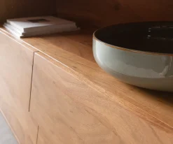 SideboardEloi 240x40 cm Akazie Natur 2 Türen 6 Schubladen V-Fuß Edelstahl Sofort versandfertig