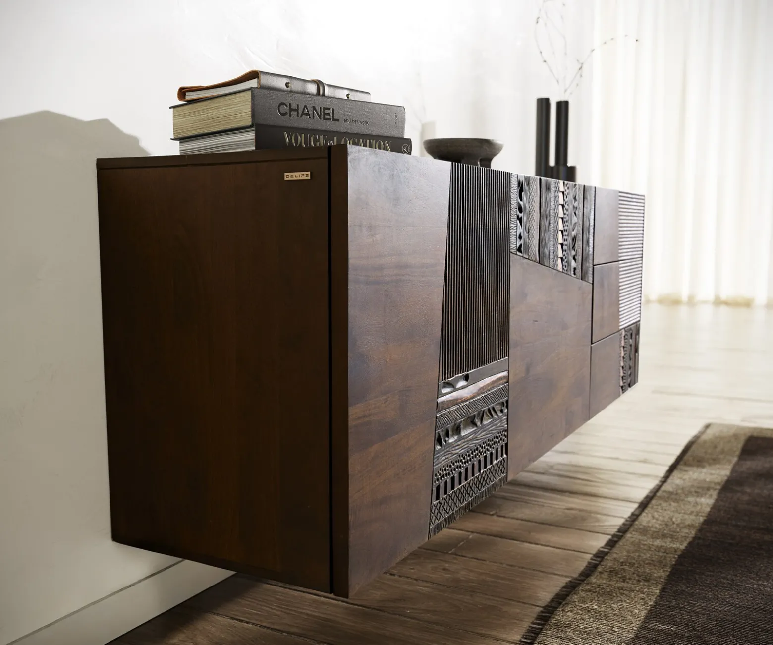 SideboardImara 175 cm Mango Braun 2 Türen 3 Schubladen schwebend Sofort versandfertig