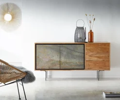 SideboardJuwelo 150 cm Akazie Natur mit Steinfurnier Versandfertig ca. 28.08.26