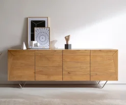 SideboardKayu 200x40x70 cm Akazie Natur 4 Türen V-Fuß Sofort versandfertig