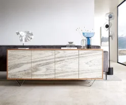 SideboardKleo 175 cm Akazie Natur 4 Türen V-Fuß Edelstahl Sofort versandfertig
