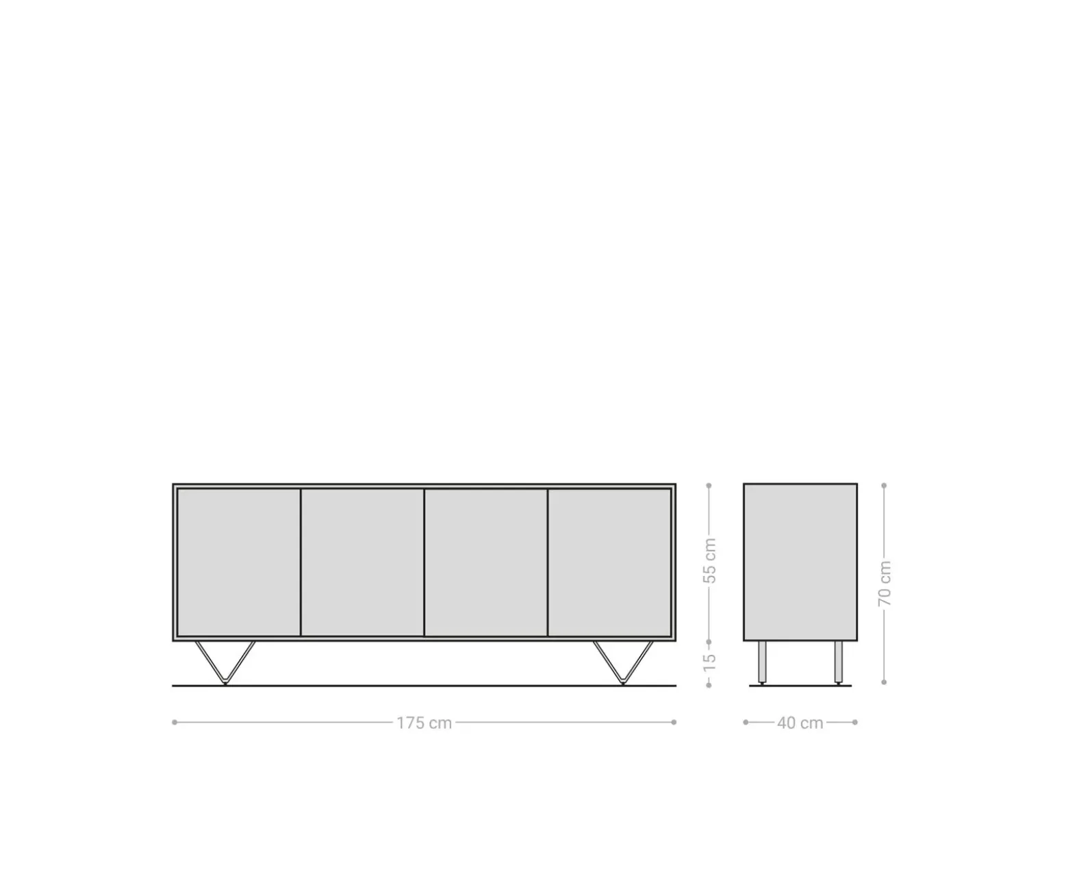 SideboardKleo 175 cm Akazie Natur 4 Türen V-Fuß Edelstahl Sofort versandfertig
