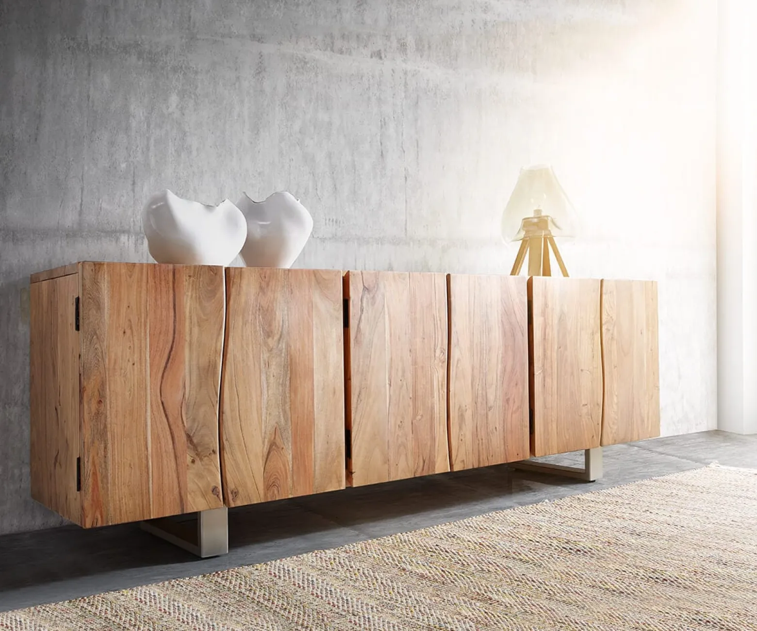 SideboardLive-Edge 220 cm Akazie Natur massiv 6 Türen Sofort versandfertig