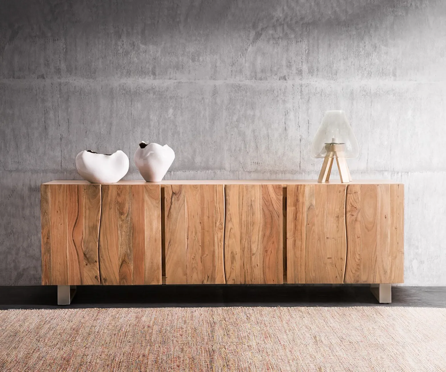 SideboardLive-Edge 220 cm Akazie Natur massiv 6 Türen Sofort versandfertig