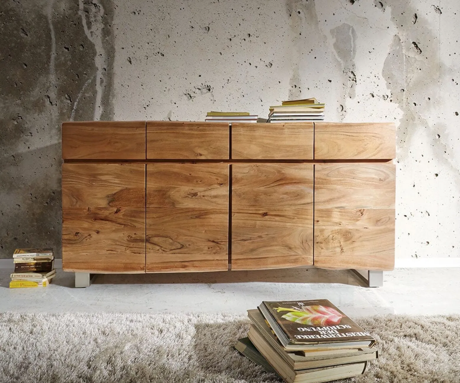 SideboardLive-Edge 172 cm Akazie Natur 4 Türen 4 Schübe Sofort versandfertig