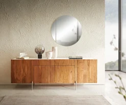 SideboardSecara 200 cm Akazie Natur 4 Türen 2 Schübe Marmor Füße Edelstahl Versandfertig ca. 25.11.26