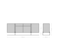 SideboardSecara 200 cm Akazie Natur 4 Türen 2 Schübe Marmor Füße Edelstahl Versandfertig ca. 25.11.26