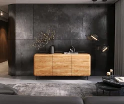 SideboardShavani 175 cm Akazie Natur 2 Türen 3 Schubladen Rundfuß Metall Schwarz Versandfertig ca. 07.11.26