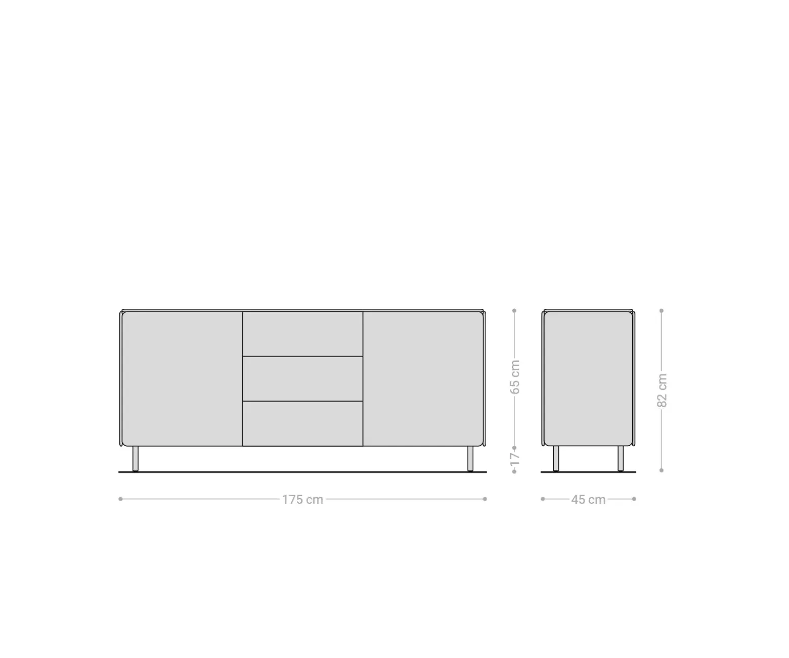 SideboardShavani 175 cm Akazie Natur 2 Türen 3 Schubladen Rundfuß Metall Schwarz Versandfertig ca. 07.11.26