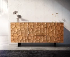 SideboardSolu 175 cm Akazie Natur 2 Türen 3 Schübe Fuß schwebend Metall Schwarz 3D-Front Versandfertig ca. 25.08.26
