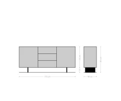 SideboardSolu 175 cm Akazie Natur 2 Türen 3 Schübe Fuß schwebend Metall Schwarz 3D-Front Versandfertig ca. 25.08.26