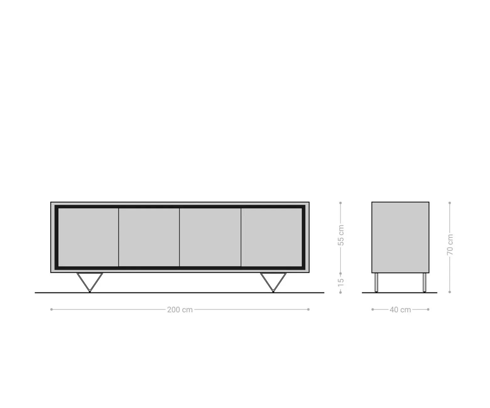 SideboardStonegrace 200 cm Akazie Natur 4 Türen Steinfurnier V-Fuß Sofort versandfertig