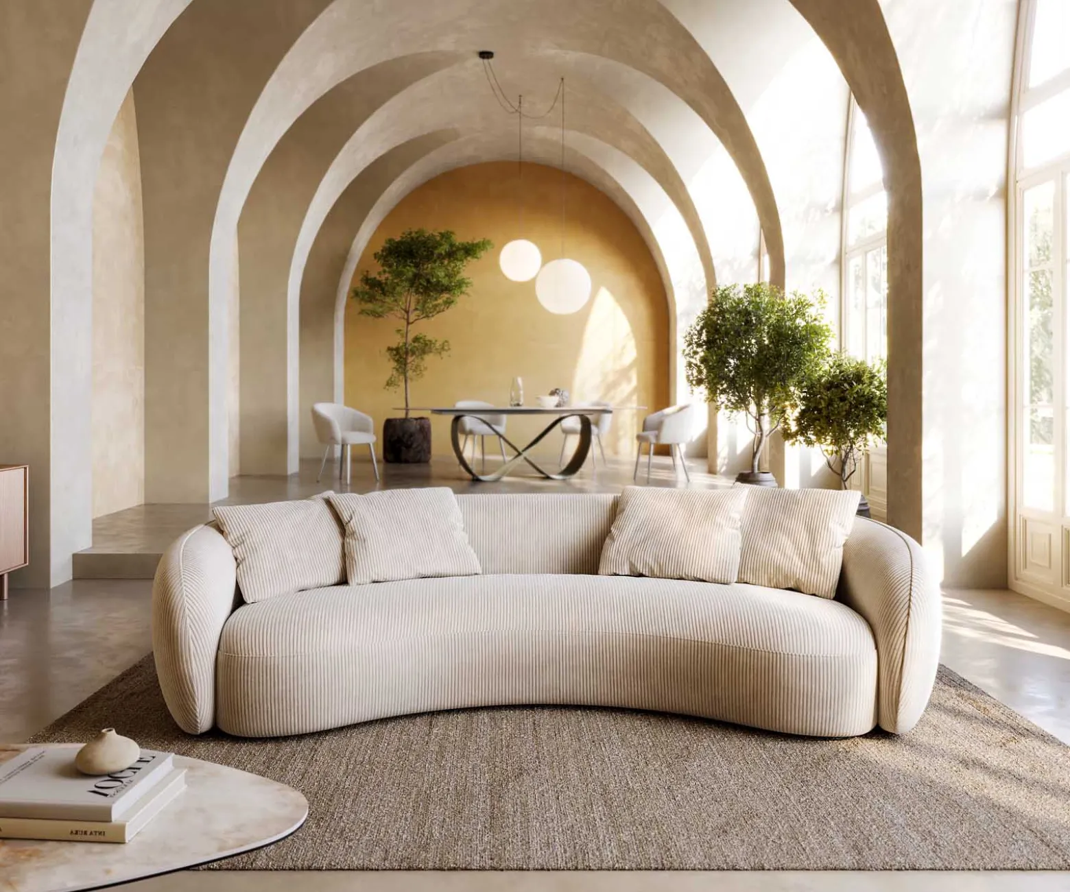 3-SitzerLarna 260x120 cm Cord Beige Sofort versandfertig