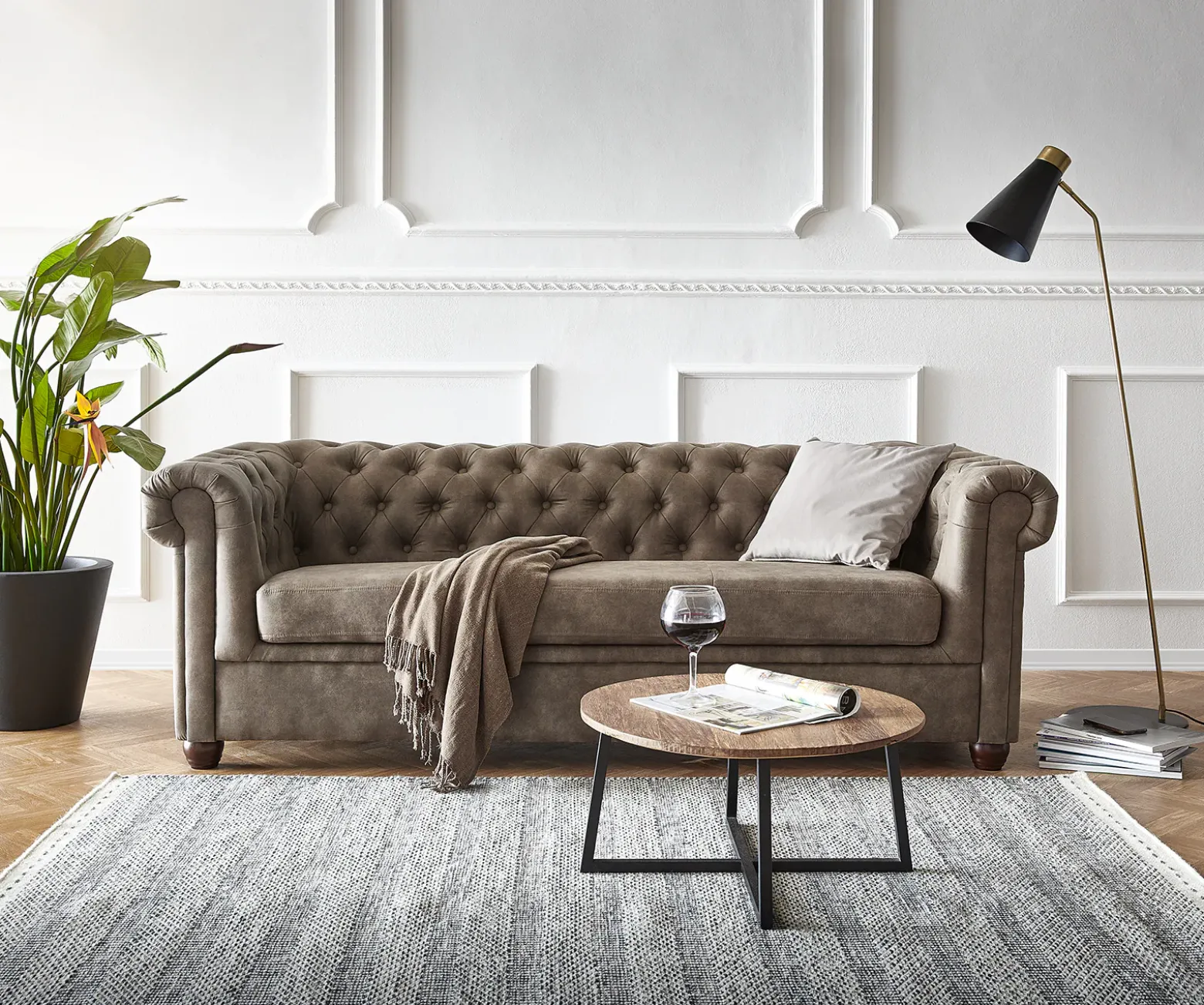 SofaChesterfield 3-Sitzer 200x88 cm Vintage Taupe Couch Sofort versandfertig