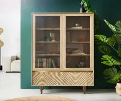 VitrineBudaya 115x135 cm Mango Natur 4 Türen Fuß vierkant Sofort versandfertig