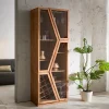 VitrineTaza 75x210 cm Akazie Natur 4 Türen Barschrank Sofort versandfertig
