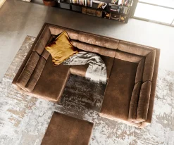 WohnlandschaftElio 300x185 cm Lederimitat Vintage Braun Antik mit Hocker Sofort versandfertig