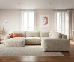 WohnlandschaftLanzo XL 360x260 cm Cord Beige Recamiere variabel Sofort versandfertig